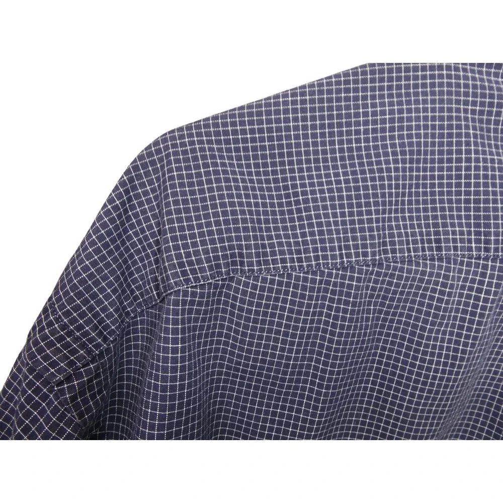 Ralph Lauren‎ Yarmouth Shirt Size 16 34/35 Navy Blue Check Long Sleeve Pony